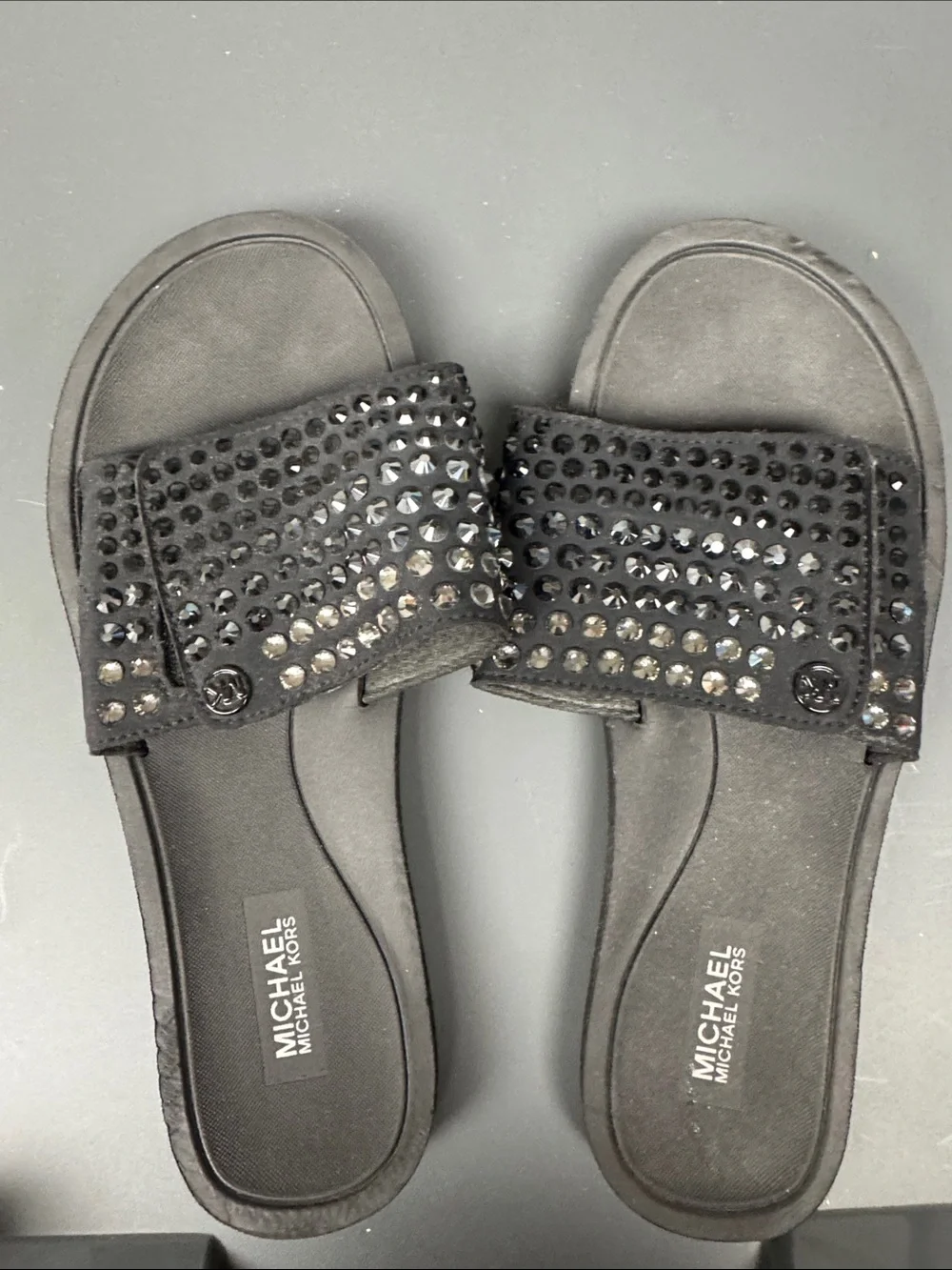 MICHAEL Michael Kors Black Crystal-Embellished Slide Sandals